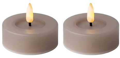 LED Teelichter mit Timer 6,5x5cm 2 Stück - Outdoorkerzen batteriebetrieben mit 6 Stunden Timerfunktion - Flammenlose Kerzen als Outdoor Tischkerzen Dekokerzen Teelicht Kunstkerzen - Grau Warmweiß