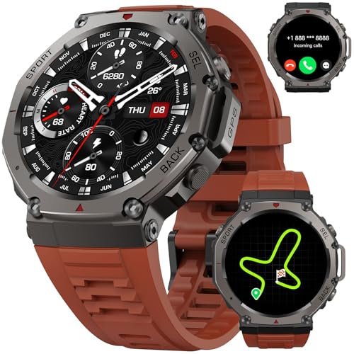 paazomu Smartwatch GPS – Orologio sportivo impermeabile fino a 50 m, con display AMOLED, cardiofrequenzimetro, oltre 170 modalità sportive, bussola, batteria da 500 mAh (rosso)