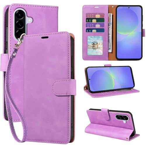 GOTOURED RFID Blocking for Samsung Galaxy A36 Case Wallet (Purple) | 4 Card Slots, Soft PU Leather, TPU Inner Shell, Wrist Strap, Kickstand, Magnetic Folio Flip Cover, Shockproof Protective