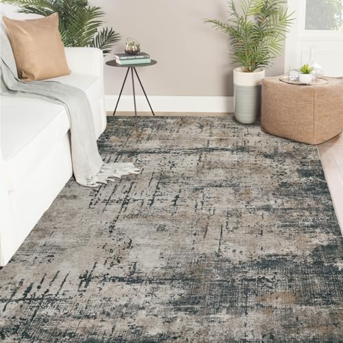 Famibay Tapis Salon 160x230 Grand Tapis Chambre Moderne Lavable Doux Poil Ras Antidérapant Gris Marron Abstrait Tapis De Salon Salle A Manger