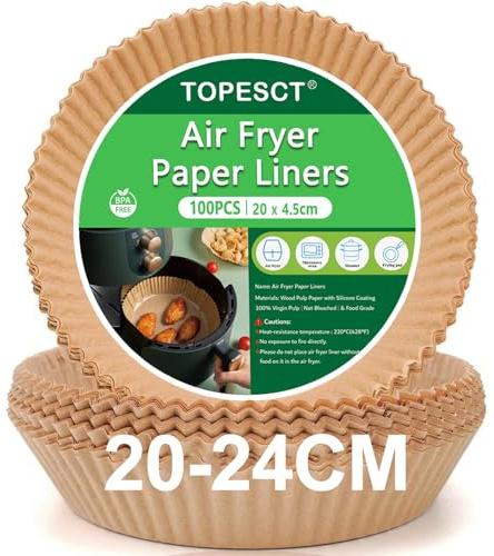 20 cm Rund Backpapier für Heißluftfritteuse für Ninja und mehr | 100 Stück Papier Einsätze Einweg heißluftfritteuse backpapier zum Rösten, airfryer backpapier