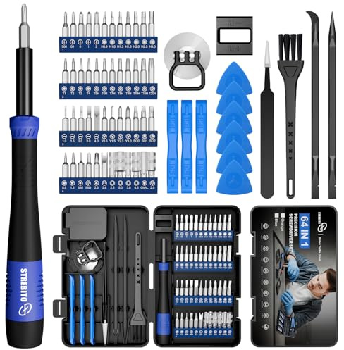 STREBITO Small Precision Screwdriver Set 64-piece with Torx, Triwing, Pentalobe, Electronics Repair Tool Kit for Computer, PC, Laptop, Macbook, Tablet, Phone, PS5, XBOX, Switch, Glass, Ring Doorbell