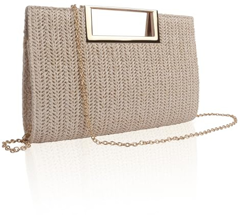 Minicloss Women's Straw Clutch Purse Summer Woven Clutch Straw Beach Bag with Shoulder Strap Shoulder Bags Handbags Crossbody Bag for Wedding Party Summer Holiday (Beige)