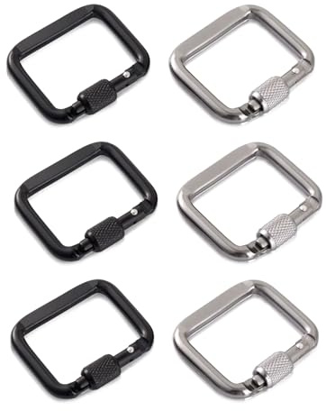 6 Stück Viereckige Karabiner, Aluminium Schraubkarabiner Klein Karabinerhaken 5cm Carabiner Schraubverbinder für Outdoor Wandern Camping Reise Ausrüstung