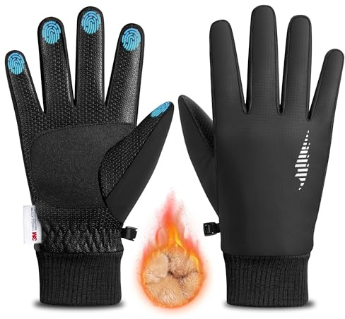 SIMARI Winterhandschuhe Herren Damen Thermo wasserdichte Warme Touchscreen Fahrradhandschuhe Snowboard Ski Outdoor Anti-Rutsch Winddicht Laufen Wandern Plüsch Winter SMRG108(Grauschwarz L)