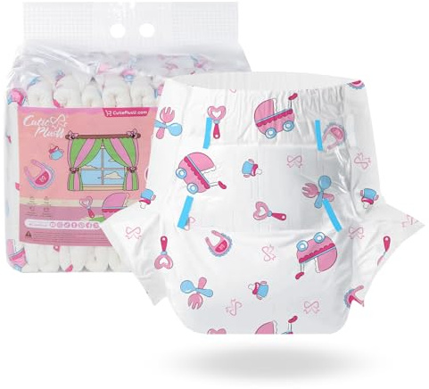 CutiePlusU Windeln für Erwachsene 10 Stück, Einweg-Inkontinenzslip mit Laschen für Frauen und Männer, maximale Saugfähigkeit über Nacht- Baby Dream (Mittel 28-38)