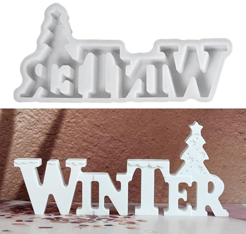 Silikonformen Gießformen Weihnachten, Silikonform Buchstaben mit Elch Gießform Tannenbaum Gips zum Gießen Gießformen Silikon Weihnachten Gießform Buchstaben Winter für Kerzen Gips (A)