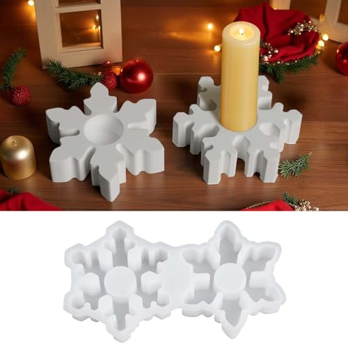 EPODA Weihnachten Silikonform Kerzenhalter Schneeflocken Design Runder Stabkerzenhalter Gießform für Weihnachtskerzen DIY Deko