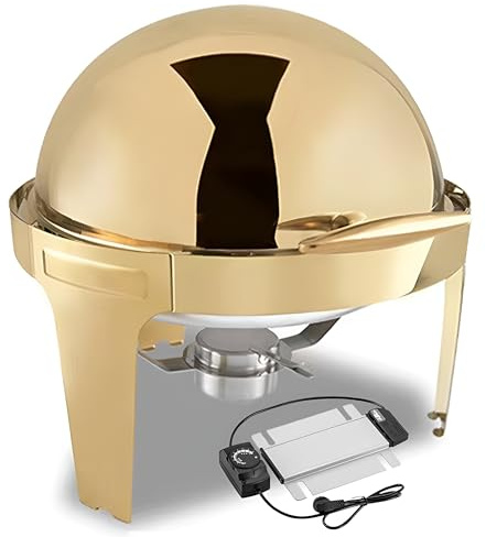 Scaldavivande 2 in 1, in acciaio inox, rotondo, con piastra riscaldante, controllo della temperatura regolabile, portatile, per uso catering