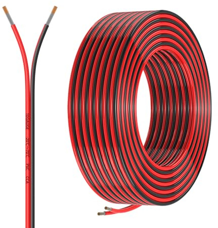 10AWG 2Leiter 15.3Meter 2x5.26mm² Elektrischer Draht,Rotes Schwarzes Kabel,Flexibles Niedrigspannungs-PVC-Kupferbekleidetes Aluminium-Verlängerungskabel für Auto-Lautsprecherdraht,LED-Draht,12V/24V DC