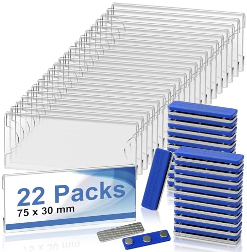 22 Stück Namensschilder Magnet 75 x 30 mm, Namensschild für Kleidung, Ausweishalter mit 3-Punkt Selbstklebe Magnet
