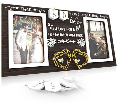 Jubiläum Bilderrahmen - Holzrahmen im Vintage Stil für 2x 10x15 cm Fotos, für 1-99 Jahrestag, als Hochzeit oder Verlobung, Hochzeitsgeschenk Bilderrahmen für Paare, hölzerne Hochzeit Geschenk