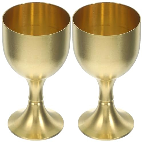Zerodeko 2pcs Small Brass Offering Cups Portable Metal Buddhist Worship Goblets Polished Tabletop Ritual Chalices for Water Offering and Temple Decoration Height