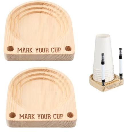 Portabicchieri in Legno, 2 Pezzi Porta Tazze con Fessura per Pennarelli, Dispenser per Bicchieri di Carta Multifunzionale, per Bar, Cucina, Bancone, Casa, Ufficio