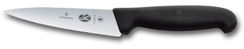 Victorinox Fibrox Kochmesser mit Wellenschliff, Kleines Universalmesser für Obst und Gemüse, 12 cm, Gerade Klinge, Scharf, HACCP geeignet, Schwarz