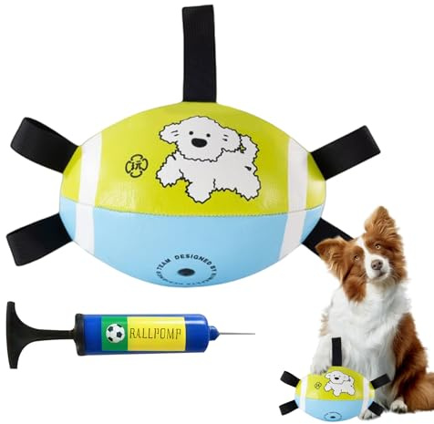 Genérico Juguete De Fútbol para Perros | Pelota Deportiva Interactiva,con Asas de Piel PU para Juguete Canino - para Ejercicio Salud de Encías y Juego en Exterior para Mascotas y Cachorros