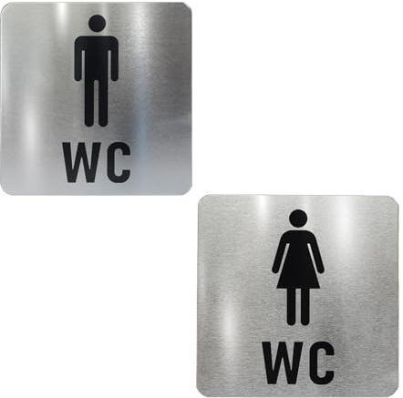 2 Articles 12 x 12 cm Plaque Toilettes WC Hommes Femmes, Fabriqué en Acier Inoxydable Résistant au Soleil et à l'eau, ce Panneau Argenté pour Toilettes Convient aux Toilette Publiques.