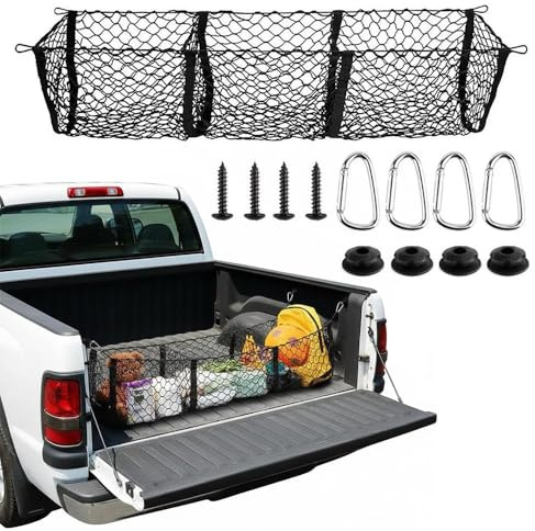 QUCMGEIYK Red de Carga 3 Bolsillos para Ford Ranger Raptor 2018-2024 — Red Maletero Coche Elástica con Ganchos y Tornillos, Organizador para SUV/Pick-up,A