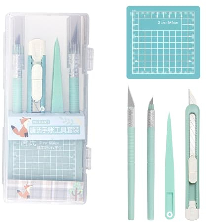 Toyhood 5pcs Mini Scrapbook Craft Knife Set, Carving Tool Knives Tweezers and Cutting Mat, Hobby Craft Knife Set for Scrapbook DIY Carving Sewing and Art Crafts