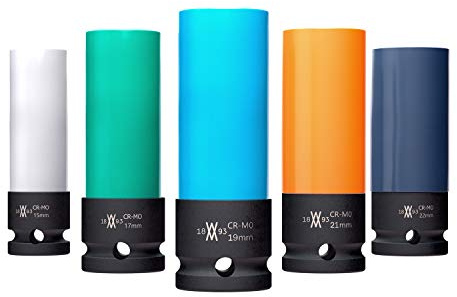 Krafthylsa, plastmantlad, 35delar för aluminiumfälgar 15mm, 17 mm 19 mm 21 mm, 22mm för skruv-/mutterdragare I Krafthylssats I Plastmantlade hylsor I Krafthylsa I 0,5 I i verktygslåda från WIESEMANN 1893 I 80287