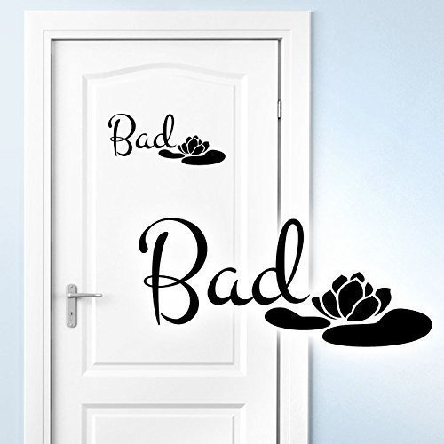 Grandora Wandtattoo Bad + Seerose I schwarz (BxH) 25 x 11 cm I Badezimmer Wandaufkleber Bäder Wandsticker Toilette Türaufkleber WC Aufkleber Klo Sticker W5389