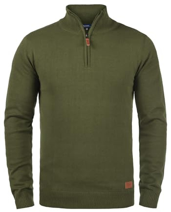BLEND BHRobin Homme Pull en Maille Fine Troyer Pull avec col Troyer Poignets côtelés Mélange de Coton Regular Fit, Taille:L, Couleur:Burnt Olive (77011)