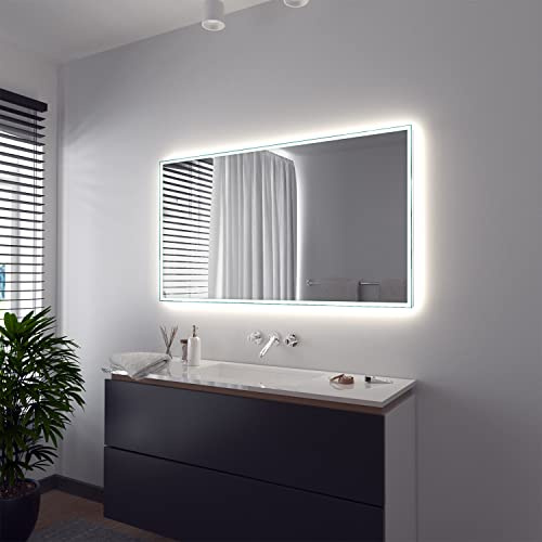 SARAR Badspiegel Spiegel Badezimmerspiegel mit schmaler rundum LED-Beleuchtung 100x80 cm Made in Germany eckiger Wandspiegel Mirror Spiegel Bad mit Licht Vittoria