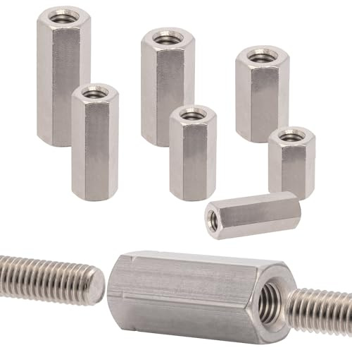 Stahlia Gewindemuffe M10 x 50mm Distanzhülsen Edelstahl (8 Stück) Einschraubmutter DIN 6334 Abstandshalter Hülsenmutter Sechskant Verbindungsmutter Gewindehülse Langmutter