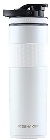 Ice Shaker Insulated Stainless Steel Shaker Bottle | 20 oz, White | Cold for 24+ Hours | Insulated Cup with Twist-on Agitator | Odor-Free Bottle for Protein Shakes, Water, Smoothies, Cocktails