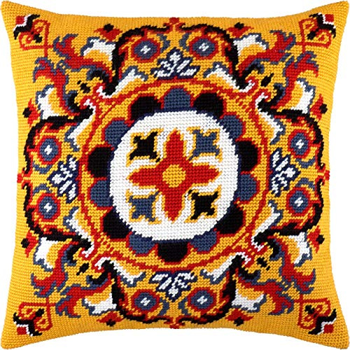 Roseta persa. Kit de punto de aguja. Almohada de 40,6 x 40,6 cm. Lienzo de tapiz impreso, calidad europea