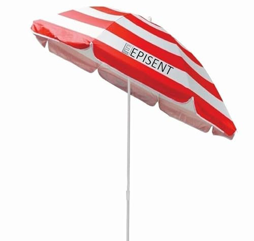 EPISENT Beach Umbrella | 1.9m Diameter Garden & Beach Parasol | Tilt Parasol | Sun Shade for Beach, Pool, Patio | UV Protective & Anti-Fade Polyester Cloth (RED/WHITE UMBRELLA)