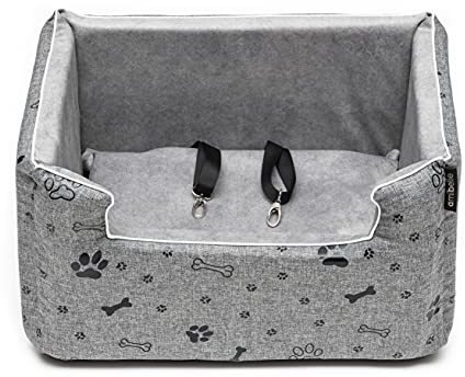 BOUTIQUE ZOO Hunde Autositz | Autositz für Hunde, Katzen, Haustier | Rückbank, Beifahrersitz | Hundebett, Hundetasche | Polyester, Wildlederimitat | Farbe: Grau/Schwarz | Große: L (57x50 cm)