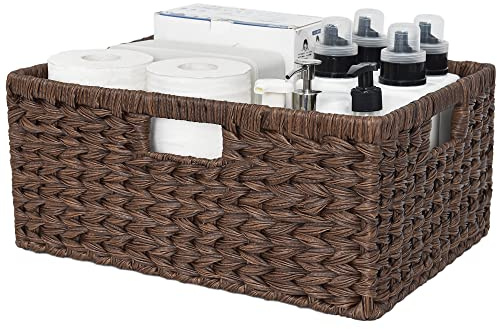 GRANNY SAYS Large Wicker Basket, Decorative Woven Basket for Storage, Waterproof Storage Basket Organizer, Wicker Storage Basket for Organizing, Brown Basket, 1-Pack