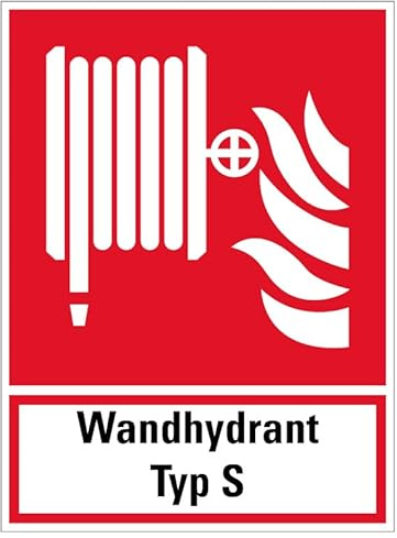 Aufkleber Kombi Brandschutzzeichen „Wandhydrant Typ S“ Text Symbol Folie selbstklebend nach ISO 7010 (F002) | 20x27cm Made in Germany