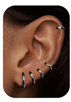 MILACOLATO små kreoler örhängen för kvinnor män kirurgiskt stål brosk huggie örhängen snug lobe näsa läppar daith helix piercing smycken liten ring hängande sovörhängen 6/7/8/9/10 mm, Rostfritt stål,
