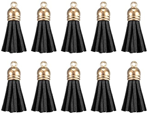 sourcing map 3,7 cm Leder Quaste Schlüsselanhänger Quaste Charm Bulk mit Kappe für Schlüsselanhänger Armband Schmuckherstellung DIY Handwerk Zubehör 50 Stück schwarz