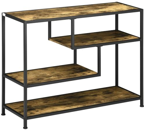 HOMCOM Table Console 4 Niveaux 3 Étagère Acier Bois 99,6 x 33,6 x 74 cm | Table d'Entrée, Bout de Canapé, Style Industriel