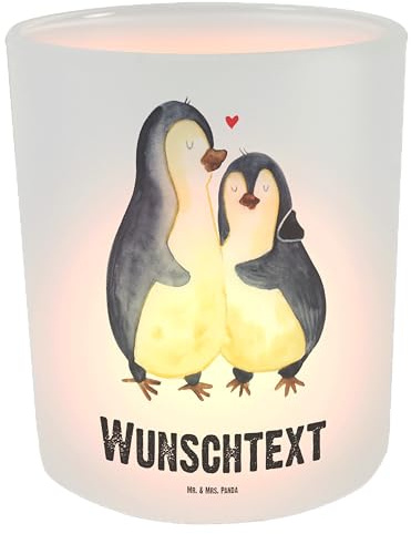Mr. & Mrs. Panda Windlicht personalisiert Pinguin umarmen - Personalisierte Geschenke, mit Namen, Teelichthalter, Liebe, Hochzeit, Personalisiertes, Laterne, Kerzenglas, Seevogel, Hochzeitstag