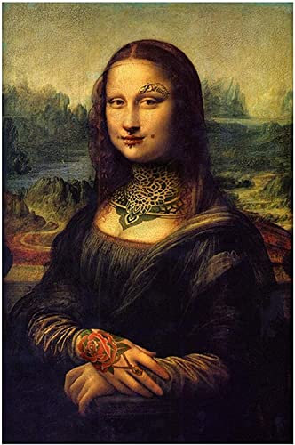 Mona Lisa Poster Bild Lustiges Tattoo Mona Lisa Wanddekoration Modernes Heimdekor Kunstwerk Gemälde Bild für Wohnzimmer Heimdekoration Ungerahmt,80x110cm