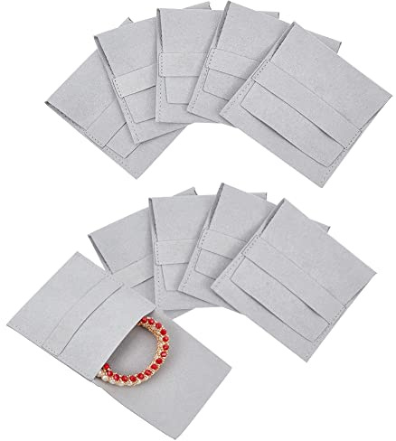 NBEADS 10 Stück Gainsboro Mikrofaser Schmuckbeutel, 8x7.8cm gebundenes Leder Luxus Schmuck Geschenktasche Armbänder Halskette Ohrringe Ringe Verpackung Beutel Umschlag Stil Sack für Schmuck Lagerung