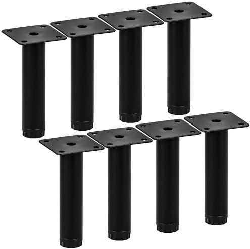 TCHOSUZ 5 Inch Heavy Duty Adjustable Metal Furniture Legs,8Pack Round Black | Sturdy Iron with anti-rust coating, Support 300lbs, Pre-drilled Holes & Screws for Fast DIY, Fits Cabinet Sofa Table Ottoman