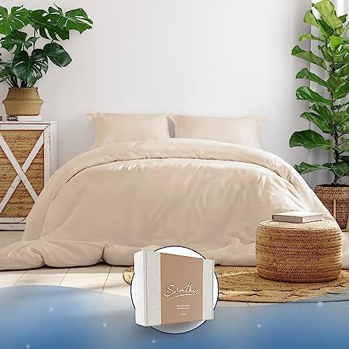 Samthus Bettwäsche 140x200 Baumwolle Satin - Oeko-Tex Made In Green - Beige | Himmlisch weicher Schlaf - Bettwäsche-Set mit 1x Bettbezug 140x200 + 1x Kissenbezug 70x90 - Duvet Cover