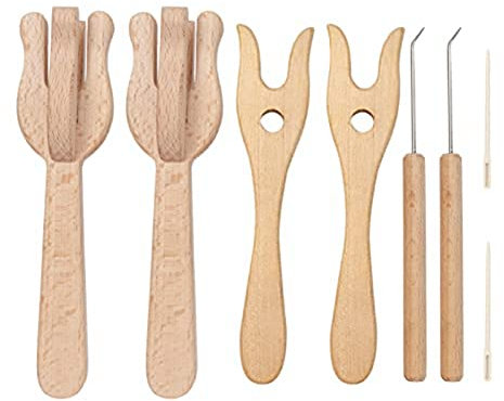 Seprendi 8-teiliges tragbares Strickgabel- und Nadel-Set aus , Strickgabel mit großem Öhr, Holzfarbe