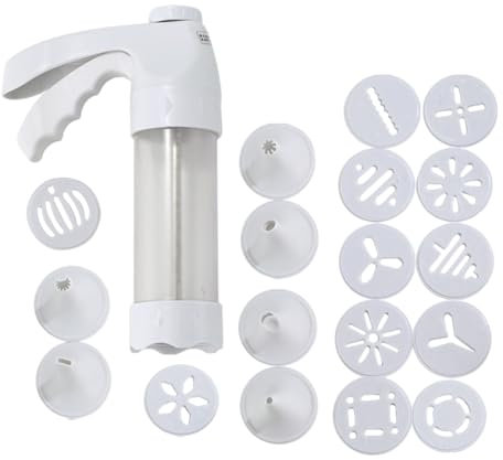Cookie Press Kit, Stainless Steel Cookie Cutter Tool, Cookie Press with 6 Nozzles, 12 Printing Discs, Cookie Press Kit, Detachable Maker for Cakes,
