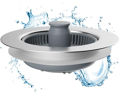 Hibbent Kitchen Sink Plug,Upgraded 3 in 1 Kitchen Sink Strainer and Stopper Combo, Stainless-wrap Shell,Anti-Clogging,Universal Sink Strainer,and Prevent Odors-Sinks Depth > 28mm
