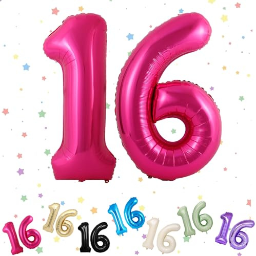 Ballons Anniversaire 16 Rose Chaud, Foil Ballon Numéro Chiffre 16, 101cm Rose Hélium Ballon 16. Anniversaire, Décoration Ballons 16 Ans pour Garçons Filles Anniversaires Fête Deco, Gonflable Hélium