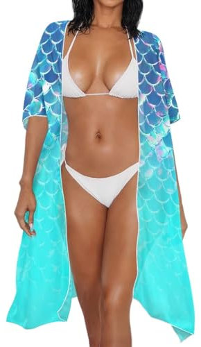 Spowatriy Damen-Bademode, Überzug, kurze Ärmel, Chiffon, Kimono, Strand, Vertuschung, Cardigan, modisch, Blumen-Tops, Fischwaage, Einheitsgröße