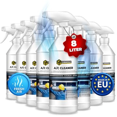 MRM CHEMICALS - Klimaanlagenreiniger & A/C Cleaner Spray 8 x 1L – Für Auto, LKW, Wohnmobil & Heimklimaanlagen – Verdampfer- & Lüftungsreiniger gegen Ablagerungen & Gerüche