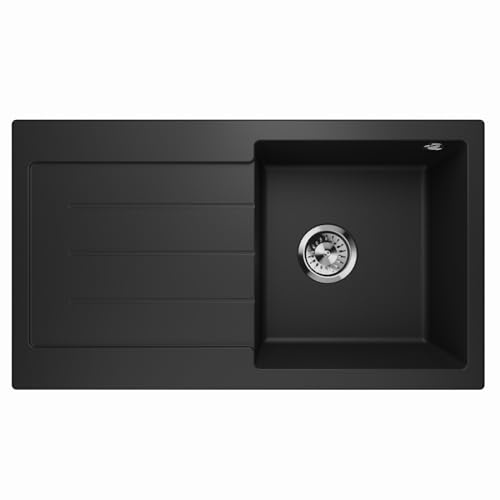 Lavello da cucina in granito, lavello da incasso, lavabo singolo, lavello da incasso, lavello Master 1.0, nero – sinistra