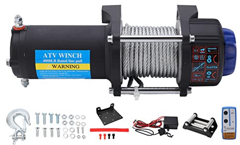 Vomeko Kit Verricello Elettrico 12V 4000 Libbre Kit Verricello Elettrico ATV/UTV con Corda in Nylon con Telecomando Wireless E Staffa di Montaggio Per Traino J&eep Fuoristrada SUV Camion Auto Rimorchi